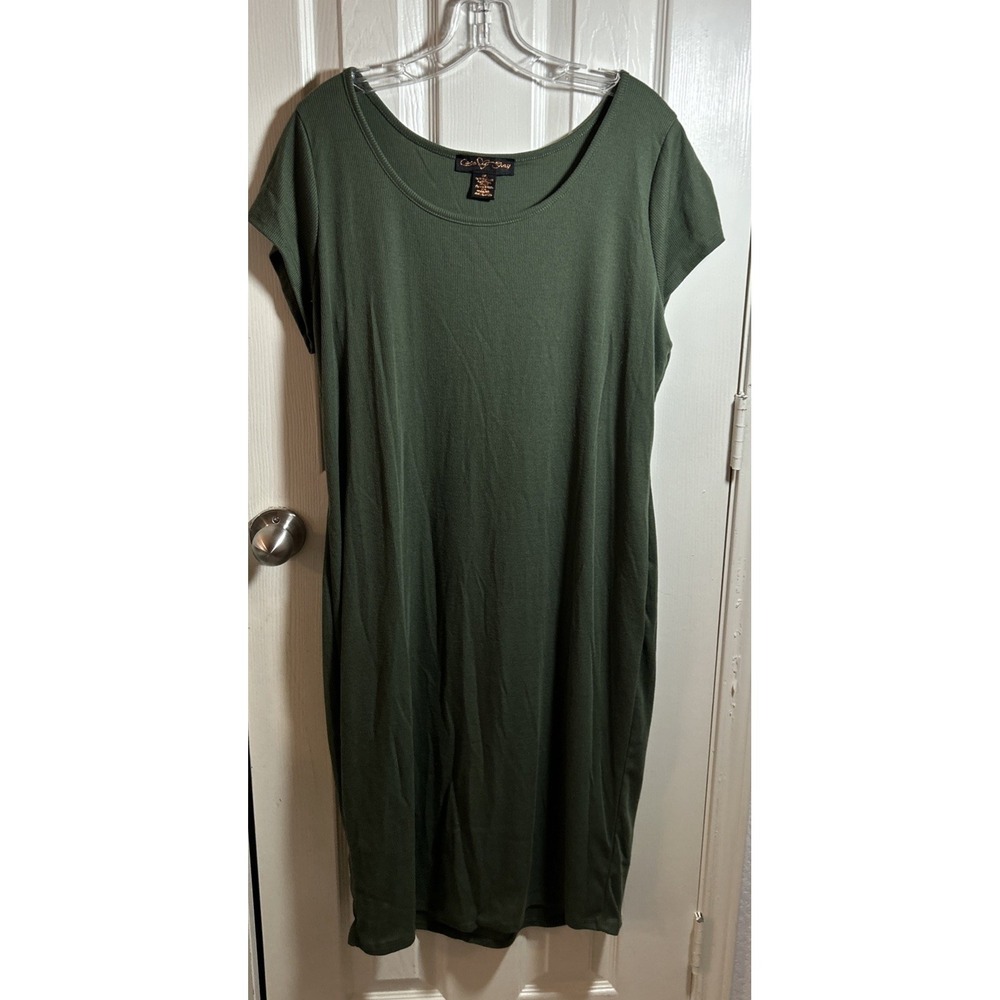 Coco Shay‎ Womens XL Ribbed Green  Short Sleeve Dress